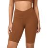 imageODODOS Cloud Feeling Crossover Yoga Shorts with Back Pocket for Women 6quot  8quot V High Wasit Lounge Biker ShortsCaramel