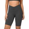 imageODODOS Cloud Feeling Crossover Yoga Shorts with Back Pocket for Women 6quot  8quot V High Wasit Lounge Biker ShortsCharcoal