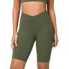 imageODODOS Cloud Feeling Crossover Yoga Shorts with Back Pocket for Women 6quot  8quot V High Wasit Lounge Biker ShortsDark Olive