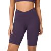 imageODODOS Cloud Feeling Crossover Yoga Shorts with Back Pocket for Women 6quot  8quot V High Wasit Lounge Biker ShortsDark Purple