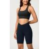 imageODODOS Cloud Feeling Crossover Yoga Shorts with Back Pocket for Women 6quot  8quot V High Wasit Lounge Biker ShortsDeep Navy