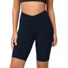 imageODODOS Cloud Feeling Crossover Yoga Shorts with Back Pocket for Women 6quot  8quot V High Wasit Lounge Biker ShortsDeep Navy
