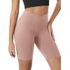 imageODODOS Cloud Feeling Crossover Yoga Shorts with Back Pocket for Women 6quot  8quot V High Wasit Lounge Biker ShortsDusty Pink