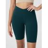 imageODODOS Cloud Feeling Crossover Yoga Shorts with Back Pocket for Women 6quot  8quot V High Wasit Lounge Biker ShortsForest Teal