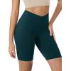 imageODODOS Cloud Feeling Crossover Yoga Shorts with Back Pocket for Women 6quot  8quot V High Wasit Lounge Biker ShortsForest Teal