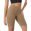 imageODODOS Cloud Feeling Crossover Yoga Shorts with Back Pocket for Women 6quot  8quot V High Wasit Lounge Biker ShortsLight Brown