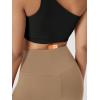 imageODODOS Cloud Feeling Crossover Yoga Shorts with Back Pocket for Women 6quot  8quot V High Wasit Lounge Biker ShortsLight Brown