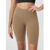imageODODOS Cloud Feeling Crossover Yoga Shorts with Back Pocket for Women 6quot  8quot V High Wasit Lounge Biker ShortsLight Brown