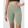 imageODODOS Cloud Feeling Crossover Yoga Shorts with Back Pocket for Women 6quot  8quot V High Wasit Lounge Biker ShortsLime Stone