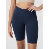imageODODOS Cloud Feeling Crossover Yoga Shorts with Back Pocket for Women 6quot  8quot V High Wasit Lounge Biker ShortsNavy