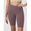 imageODODOS Cloud Feeling Crossover Yoga Shorts with Back Pocket for Women 6quot  8quot V High Wasit Lounge Biker ShortsPurple Taupe
