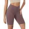 imageODODOS Cloud Feeling Crossover Yoga Shorts with Back Pocket for Women 6quot  8quot V High Wasit Lounge Biker ShortsPurple Taupe