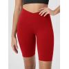 imageODODOS Cloud Feeling Crossover Yoga Shorts with Back Pocket for Women 6quot  8quot V High Wasit Lounge Biker ShortsRed