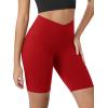 imageODODOS Cloud Feeling Crossover Yoga Shorts with Back Pocket for Women 6quot  8quot V High Wasit Lounge Biker ShortsRed