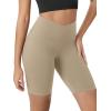 imageODODOS Cloud Feeling Crossover Yoga Shorts with Back Pocket for Women 6quot  8quot V High Wasit Lounge Biker ShortsShaker Beige
