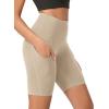 imageODODOS Womens Tummy Control Biker Shorts 20 with Pockets High Waist Athletic Workout Yoga Shorts35 5quot 8quot  10quot InseamShaker Beige