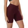 imageODODOS Cloud Feeling Crossover Yoga Shorts with Back Pocket for Women 6quot  8quot V High Wasit Lounge Biker ShortsBurgundy