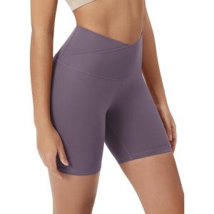 imageODODOS Cloud Feeling Crossover Yoga Shorts with Back Pocket for Women 6quot  8quot V High Wasit Lounge Biker ShortsAsh Violet
