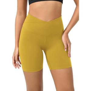 imageODODOS Cloud Feeling Crossover Yoga Shorts with Back Pocket for Women 6quot  8quot V High Wasit Lounge Biker ShortsMango Mint