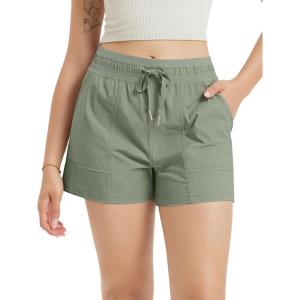 imageODODOS Womens Athletic Shorts 35 High Waisted Lightweight Ripstop Quick Dry Workout Running Casual Shorts with PocketsSeagrass