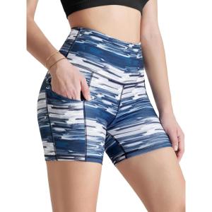 imageODODOS Womens Tummy Control Biker Shorts 20 with Pockets High Waist Athletic Workout Yoga Shorts35 5quot 8quot  10quot InseamBlue Waves