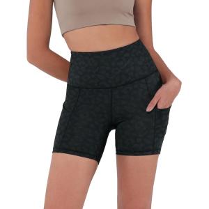 imageODODOS Womens Tummy Control Biker Shorts 20 with Pockets High Waist Athletic Workout Yoga Shorts35 5quot 8quot  10quot InseamCharcoal Leopard