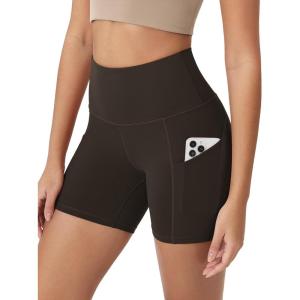 imageODODOS Womens Tummy Control Biker Shorts 20 with Pockets High Waist Athletic Workout Yoga Shorts35 5quot 8quot  10quot InseamDark Brown