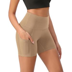 imageODODOS Womens Tummy Control Biker Shorts 20 with Pockets High Waist Athletic Workout Yoga Shorts35 5quot 8quot  10quot InseamLight Brown