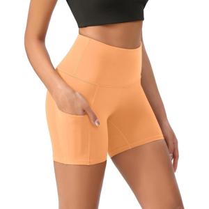 imageODODOS Womens Tummy Control Biker Shorts 20 with Pockets High Waist Athletic Workout Yoga Shorts35 5quot 8quot  10quot InseamNeon Orange