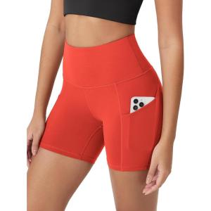 imageODODOS Womens Tummy Control Biker Shorts 20 with Pockets High Waist Athletic Workout Yoga Shorts35 5quot 8quot  10quot InseamOrange Red