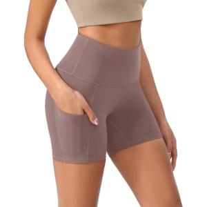 imageODODOS Womens Tummy Control Biker Shorts 20 with Pockets High Waist Athletic Workout Yoga Shorts35 5quot 8quot  10quot InseamPurple Taupe