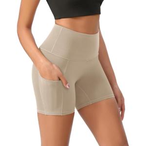 imageODODOS Womens Tummy Control Biker Shorts 20 with Pockets High Waist Athletic Workout Yoga Shorts35 5quot 8quot  10quot InseamShaker Beige