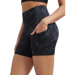 imageODODOS Womens Tummy Control Biker Shorts 20 with Pockets High Waist Athletic Workout Yoga Shorts35 5quot 8quot  10quot InseamTie Dye Smoke Ink