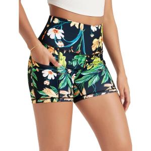 imageODODOS Womens Tummy Control Biker Shorts 20 with Pockets High Waist Athletic Workout Yoga Shorts35 5quot 8quot  10quot InseamTropical Flower