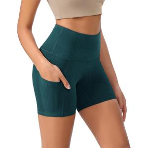 imageODODOS Womens Tummy Control Biker Shorts 20 with Pockets High Waist Athletic Workout Yoga Shorts35 5quot 8quot  10quot InseamWave Forest Teal