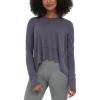 imageODODOS Long Sleeve Tee for Women with Thumb Hole Athletic Gym Workout Crop Tops Yoga ShirtsNavy Bluewashed