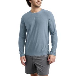 imageODODOS Mens Long Sleeve Performance TShirt  Stratum Tech Tee Ultra Soft Moisture Wicking UPF 50  The Ascent SeriesDusty Blue Heather