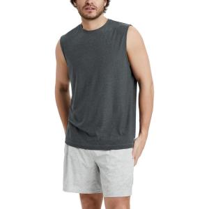 imageODODOS Mens Muscle Tee  Stratum Tech Performance Tank Ultra Soft Moisture Wicking UPF 50 Sleeveless ShirtsCharcoal Heather