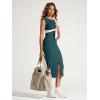 imageODODOS Womens Cloud Feeling Front Split Midi Dress Square Back Crew Neck Sleeveless Bodycon Tank DressForest Teal