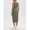 imageODODOS Womens Side Shirred Midi Tank Dress Cloud Feeling Crewneck Sleeveless Bodycon DressDark Olive