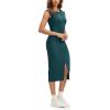 imageODODOS Womens Cloud Feeling Front Split Midi Dress Square Back Crew Neck Sleeveless Bodycon Tank DressForest Teal
