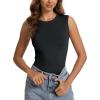 imageODODOS Womens Double Layer Sleeveless Tee UltraSoft Lightweight Crew Neck Basic TShirts Slim Fit Tank TopBlack