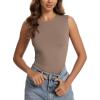 imageODODOS Womens Double Layer Sleeveless Tee UltraSoft Lightweight Crew Neck Basic TShirts Slim Fit Tank TopChocolate Malt