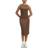 imageODODOS Womens Side Shirred Midi Tank Dress Cloud Feeling Crewneck Sleeveless Bodycon DressBrunette
