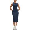 imageODODOS Womens Side Shirred Midi Tank Dress Cloud Feeling Crewneck Sleeveless Bodycon DressNavy