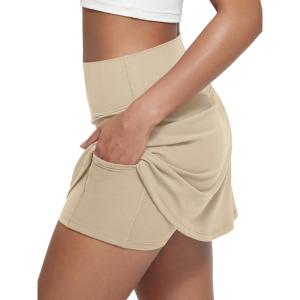 imageODODOS Womenss High Waist Tennis Skirts Cloud Feeling Builtin Shorts Athletic Golf Casual Skorts with PocketsBeige