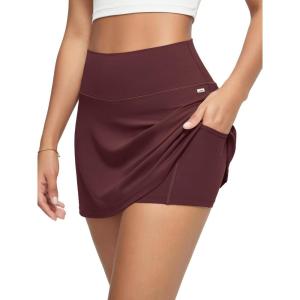imageODODOS Womenss High Waist Tennis Skirts Cloud Feeling Builtin Shorts Athletic Golf Casual Skorts with PocketsBurgundy