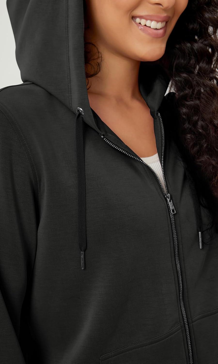 imageODODOS Womens Modal Soft FullZip Hoodies Casual Relaxed Fall Outfit Hooded Jacket with PocketsBlack