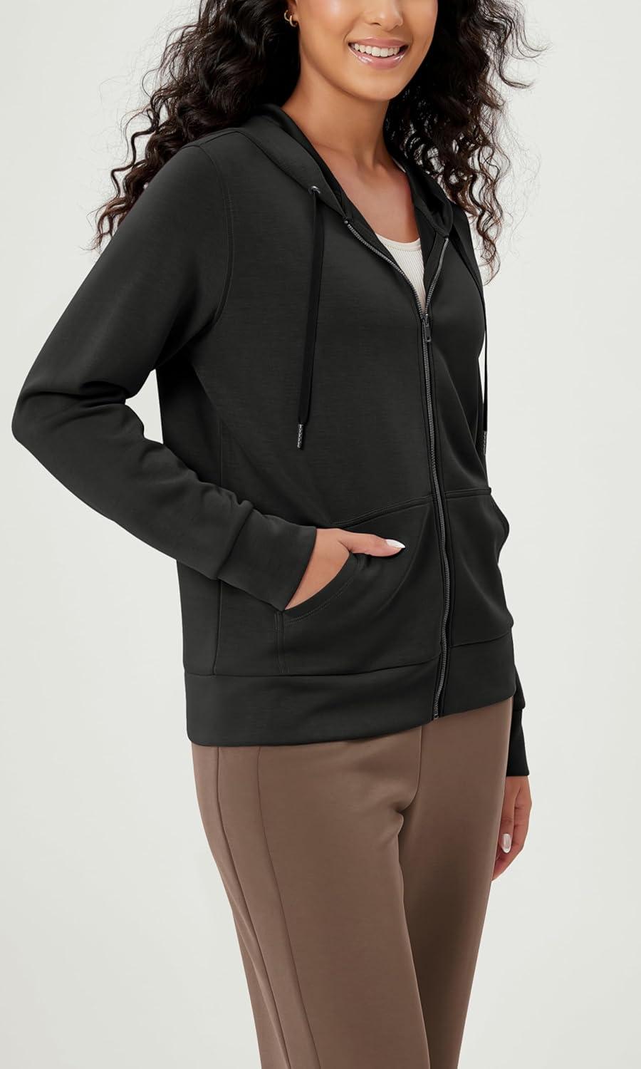 imageODODOS Womens Modal Soft FullZip Hoodies Casual Relaxed Fall Outfit Hooded Jacket with PocketsBlack