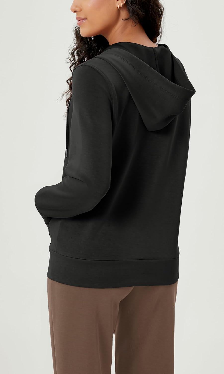 imageODODOS Womens Modal Soft FullZip Hoodies Casual Relaxed Fall Outfit Hooded Jacket with PocketsBlack